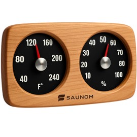 SAUNOM Premium Wooden Sauna Thermometer & Hygrometer - Large Numbers, Durable and Long Lasting, Easy to Install Sauna Thermometer Fahrenheit