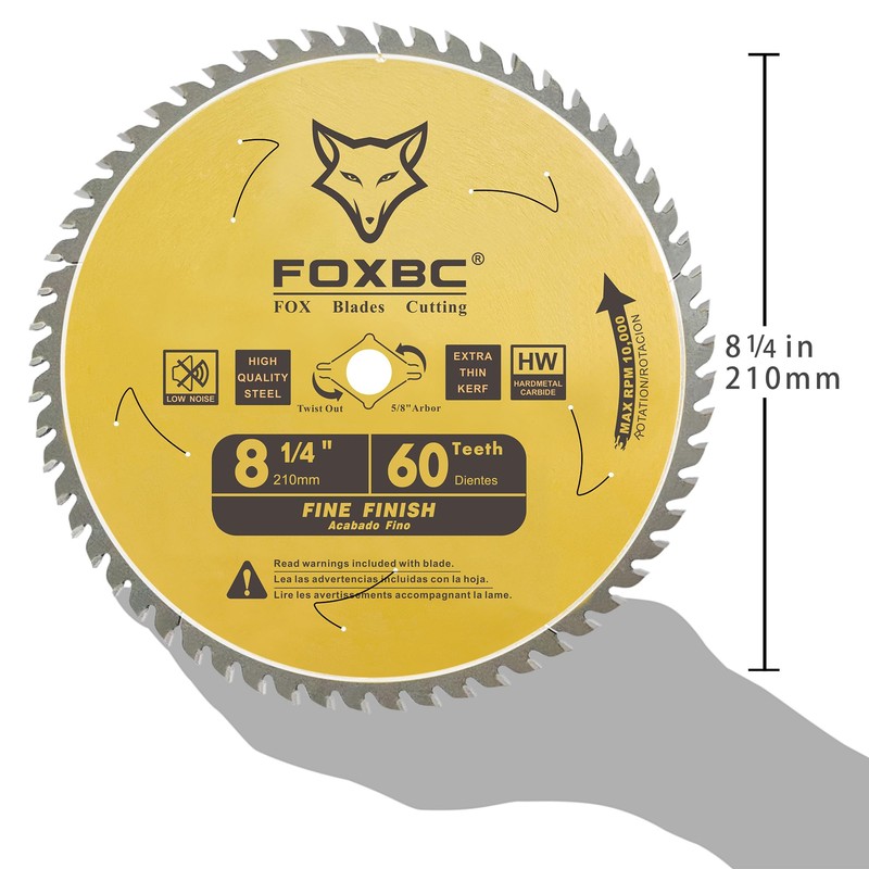 FOXBC 8-1/4 Inch Table Saw Blade 60 Tooth Fine Finish
