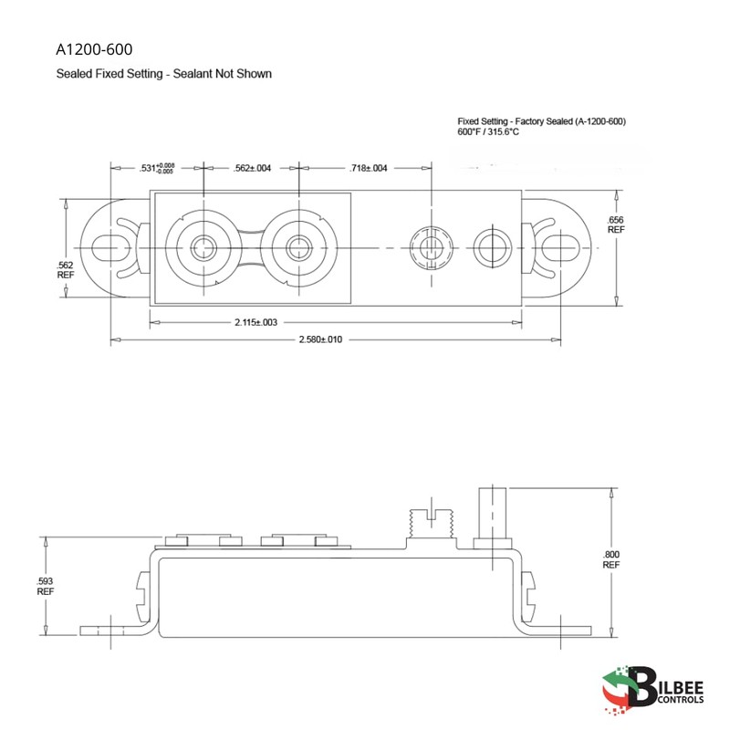 Bilbee Controls B200 A1200-302 Fixed Setting Line Type Thermostat