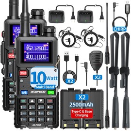 BAOFENG 5RM Ham Radio AR-5RM 10W Handheld Long Range Walkie Talkies High Power NOAA Weather Receiver Copy Frequency Two Way Radio with USB-C Charger,High Gain Antenna,Programming Cable,2 Pack