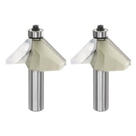 sourcing map 2pcs 45 Degree Chamfer Router Bit 1/2 Inch Shank 1" Cutting Edge Carbide Tip with Bearing for Woodworking Milling Cutter Tool, Gold