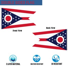 Mosprovie Ohio State Flag 3x5 Double Sided- Heavy Duty 3ply Ohio OH State Flags Super Durable 4 Rows Stitched Edge Canvas Header with 2 Brass Grommets