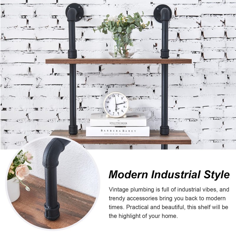 HOMBAZAAR Industrial Pipe Bookshelf,6 Tier Pipe Shelving,Wall Mounted Ladder Shelves