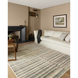 Loloi Chris Loves Julia x Humphrey Collection, Natural & Moss 2'-3" x 9'-6" Area Rug – Plaid Accent Rugs for Living Room, Bedroom, Entryway & Hallway, No Shed High Traffic Area Home Decor Rug