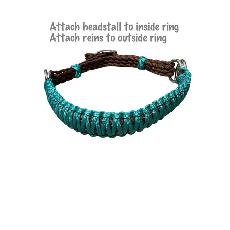 green turquoise side pull hackamore bitless bridle attachment horse tack