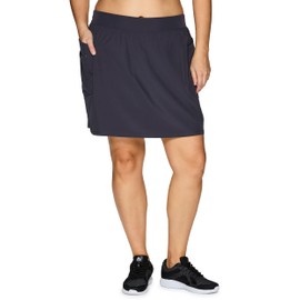 RBX Active Women's Plus Size Skort, Stretch Woven Golf/Tennis/Pickleball Skirt with Attached Bike Short, Zipper Pocket S21 Charcoal 3X