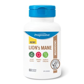 Progressive Lion's Mane 60 Vegetable Capsules, digestive enzyme and Antioxidant Source, 60 Count