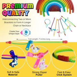 UpBrands 36 Unicorn Zipper Bracelets with 36 Valentine's Day Cards - Sensory Fidget Valentine's Favors and Gifts for Kids Classroom Exchanges