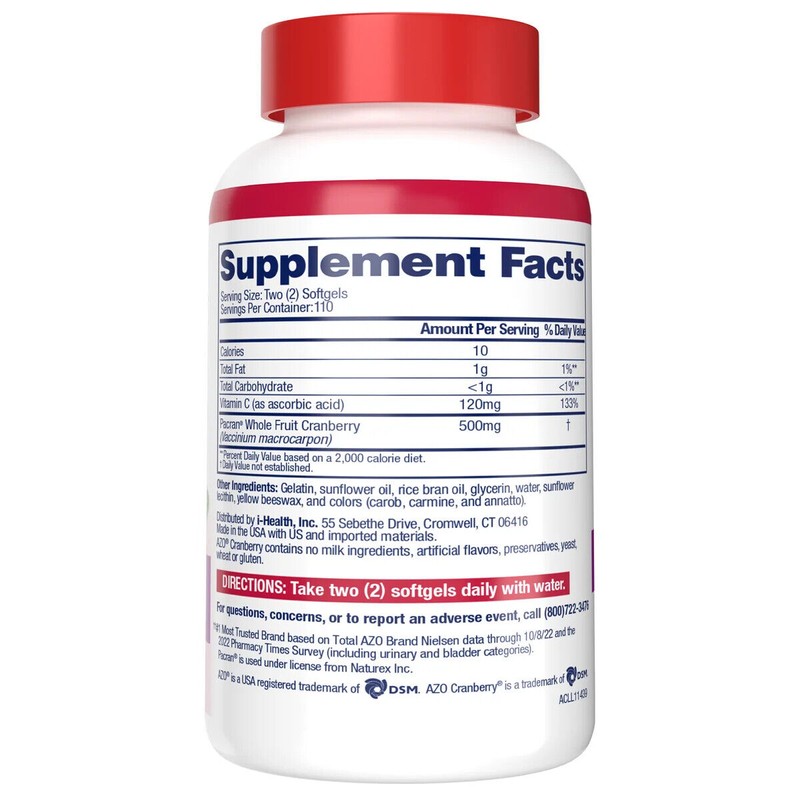 AZO Cranberry 500mg Softgels, 220 Sugar-Free for Urinary Health Support
