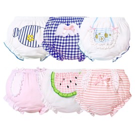 ORINERY Cotton Girls Underwear Toddler Bloomers Undies Infant Kids Assorted Panties Soft Ruffle Boxer Briefs 6-Pack(HD515-C, 2-3T)