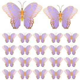 Wettarn 20 Pcs Butterfly Centerpieces for Tables Butterfly Party Decorations 3D Golden Table Toppers Centerpiece for Girl Party Birthday Baby Shower(12 x 9 In,10 x 7 In,Purple)