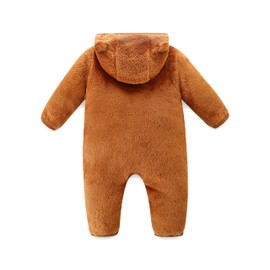 Baby Boy Fleece Hooded Jumpsuit Pram Animal Costume Easy to Wear and Wash for 12-18M Brown