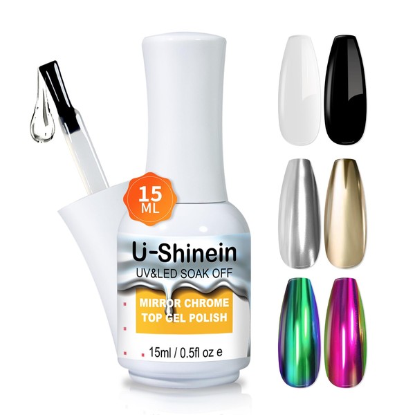 U-Shinein 15ml Top Coat for Metallic Painting Gel, No Wipe