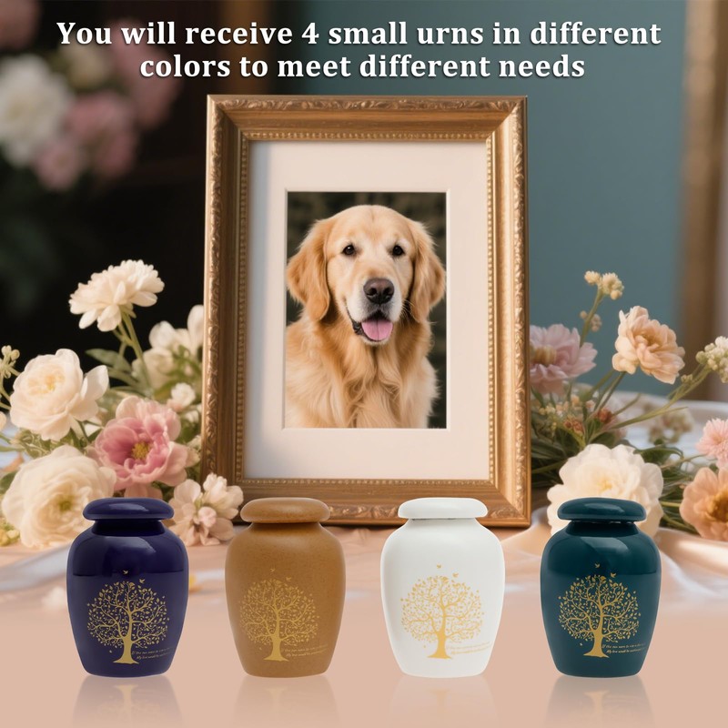 4Pcs Small Urn for Ashes Ceramic Tree of Life, Mini