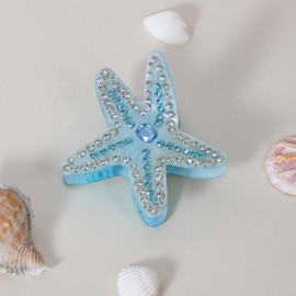3.15 inch Acrylic Starfish Hair Claw Clip for Women Girls, Non-Slip Blue Rhinestone Ocean Animal Jaw Clamp Strong Holder for Thick Thin Hair Styling Accessory Beach Vacation Gift