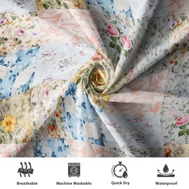 Renaiss 72x72 Inches Plaid Floral Shower Curtain Vintage Boho Patchwork Flower Fabric Shower Curtains for Bathroom Decor Farmhouse Mid Century Bath Curtain Waterproof Polyester with Hooks
