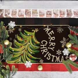 Artoid Mode Black Holly Mistletoe Merry Christmas Doormat, Xmas Winter Home Decor Switch Rug Door Mat 17x29 Inch