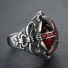 JIPSJICI Mens Stainless Steel Vintage Ruby Stone Cross Ring Silver