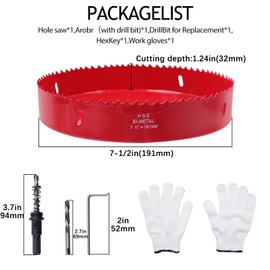 Geesatis 7-1/2 Inch Hole Saw,HSS Bi-Metal Hole Cutter,Hex Shank Hole Saw Drill Bit with Spring,use for Cutting Wood, Plastic, Drywall, Plasterboard and Soft Metal Sheet,1 Set