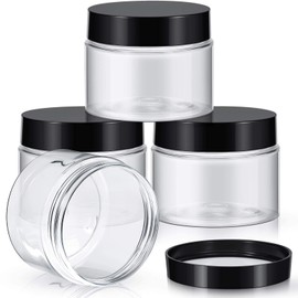 4 Pieces Round Clear Wide-mouth Leak Proof Plastic Container Jars with Lids for Travel Storage Makeup Beauty Products Face Creams Oils Salves Ointments DIY Slime Making or Others (6 oz, Black)