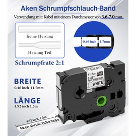 Aken 3 x Compatible with Brother P-Touch Tapes HSe-231 HS-231 HSe Label Tape 11.7 mm x 1.5 m Black on White Heat Shrink Tube for P-Touch PT-E110 E300/VP E550W/WVP P750WVP E800W P900W/NW PT-7600