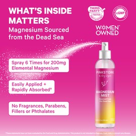 Pink Stork Magnesium Spray Mist - for Calm, Stress, and Sleep, Seasickness Support, Pregnancy Must Haves, 200 mg per 6 Sprays, Pure Magnesium Chloride Body Spray, 4 oz, Unscented