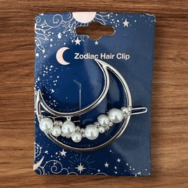 Zodiac NWT 2 Inch Zodiac Gold Plated Metal Imitation Pearl Half Moon Hair Clip Barrette