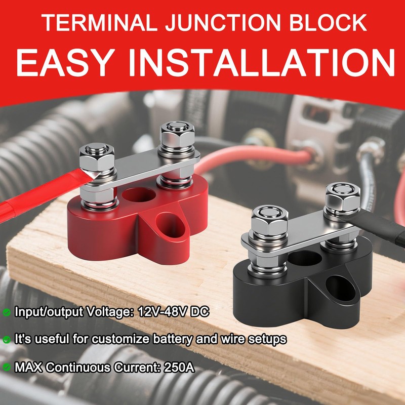 JIQI 2Pcs Bus Bar Terminal Block 1/4" Dual Stud Battery