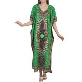 SheKaf - Vestido largo tipo kimono de caftán turco para mujer, traje de baño de playa, Bohemian Green Long L002, Talla única
