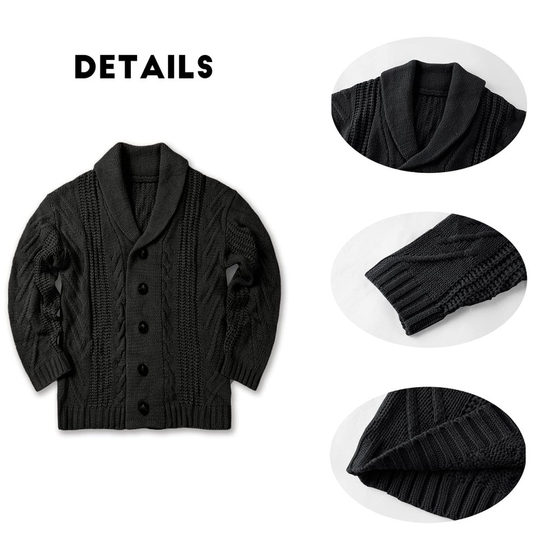 Mens Cable Knit Cardigan Sweater Shawl Collar Loose Fit Long