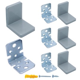 YAPIKAN L Bracket, Gray Shelf Brackets, Stainless Steel Corner Brace, Furniture Anchors for Baby Proofing, Heavy Duty Cabinet Hanging Brackets, Plastic Cover Metal Brackets for Shelves, 4 PCS