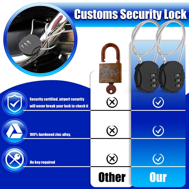 Wire Rope Lock, 2 Pcs Mini Code Lock, Wire Rope