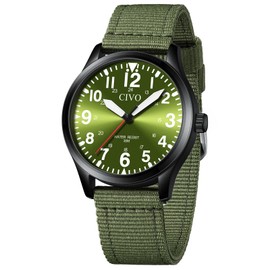 CIVO Watches Men Sport Stylish: Quartz Big Numbers Easy Read Wristwatch - Analogue Green Military Nylon Straps