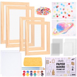 Caydo 18 Pieces Paper Making Kit Includes A5, A6 Size Wooden Mold and Deckle, Absorbent Paper, Pulp, Sponge, Paints, Confetti and Instructions for DIY Paper Making