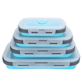 4Pcs/Set Silicone Lunch Box Collapsible Food Storage Container Bento Box for Outdoor Travel