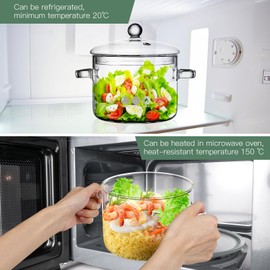 Healeved Glass Simmer Pot for Stove Top 1900ml/64 oz Clear Glass Noodle Pots for Stove Top Soup s Saucepan with Lid Stovetop s Cooking for Pasta Noodle, Soup, Milk