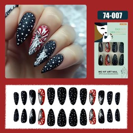 Independence Day Almond Tip Press on Nails Medium Stars Statue of Liberty Pattern Design 4th of July Black Fake Nail Full Cover Matte Acrylic False Nail Artificial Glue on Nails for Women Holiday