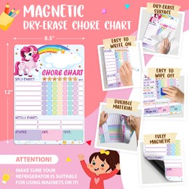 Magnetic Chore Chart for Kids 8.5x12 (A4) - Dry Erase Chore Chart Magnetic - Weekly Chore Chart for Kids Multiple Girls - Dry Erase Responsibility Chart for Kids - Kids Magnetic To Do for Refrigerator