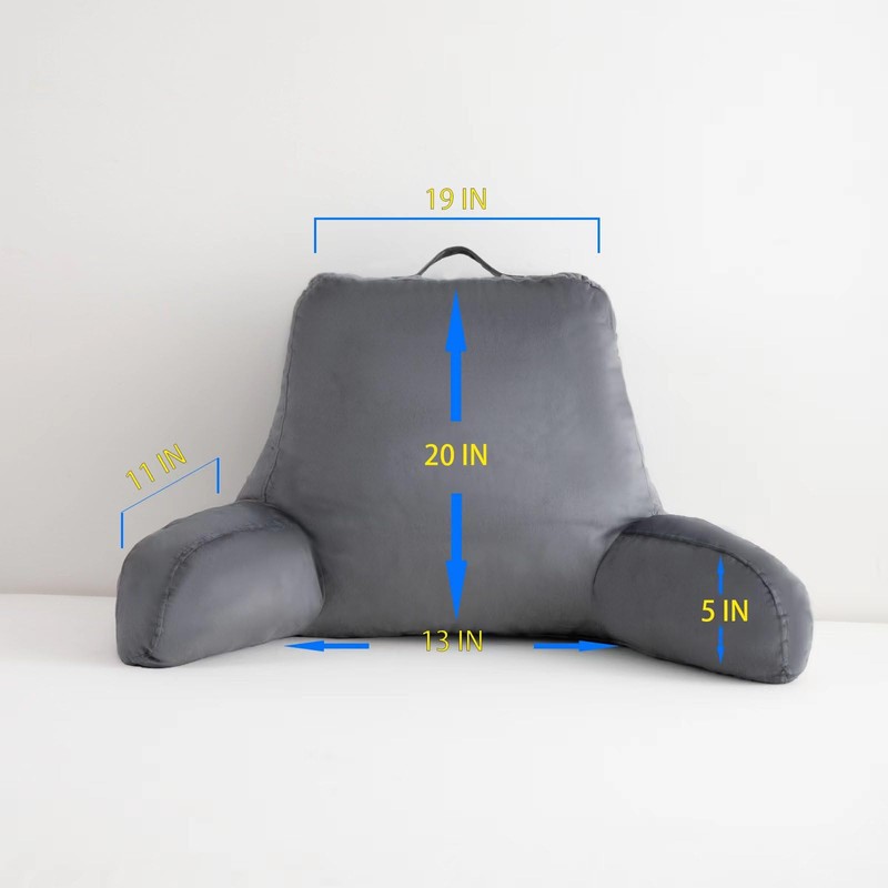 MENHIRY Grey Reading Pillow Back Rest Pillow with Arms, Pockets