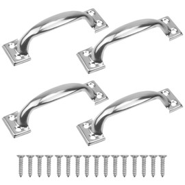 4 Pieces Stainless Steel Furniture Handles, 3 Inch Cabinet Door Handles, Vintage Furniture Handles, Drawer Handles with Screws, Ideal for Outdoor, Indoor, Garage and Wardrobe, Silver