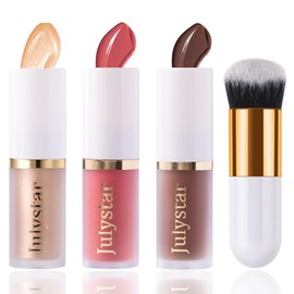 3 Pack Liquid Contour & Highlighter & Blush with Brush, Liquid Contour Bronzer Blush Stick Beauty Wand for Cheeks Eyes Lips Face, Long Lasting Waterproof Highlighter for All Skin Type (Set B)