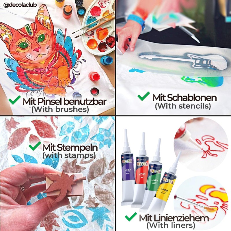 Decola Acryl-Textilfarbe Set | 5x20 Ml Waschmaschinenfeste Stofffarben + 2x18ml
