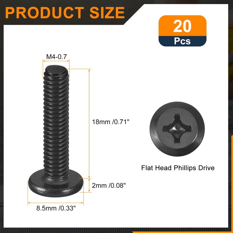 sourcing map 20Pcs M4-0.7 x 18mm Flat Round Head Machine
