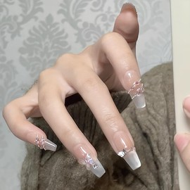 ALLEVG Nail Tips, 30 Pieces, Magnetic Type, Long, Pink Gradient, 3D, Butterfly, Spring, Summer, Medium, Popular, Japanese Style, Cute, Simple, Stylish, Coming-of-Age Ceremonies, School Entrance