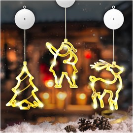 Festicy Set of 3 LED Christmas Decoration Window 2024 I Window Decoration Christmas Tree Santa Claus Deer with Suction Cup I Window Lighting Christmas I Illuminated Christmas Decoration Indoor Windows