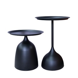 Benkyo Black Nesting Tables Pedestal Coffee Table Set of 2 Nesting Side Tables Round Metal End Table Small Circle Modern Sofa Table for Living Room，Black