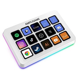 FINE AmpliGame D6 Stream Controller, 15 LCD Key Layout, Left Hand Device, RGB Light, Japanese Software, Custom Key Registration, Streaming, Distribution, Gaming Applications, Controller, Compatible with OBS/Twitch/YouTube, Mac/PC, Shortcut Keyboard, USB Cable Included (Type-C Attractor Included) Black