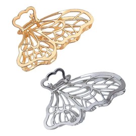 Belicia 2 PCS Large Metal Hair Claw Clips, Butterfly Lady Thick Hair Barrette, Non-slip Hollow Hair Jaw Clamp Clips, Hairpins Thick Hair Accessories for Women Lady Girls (Gold , Silver))