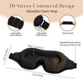FlyCoco Sleep Mask for Sleeping, Zero Eye Pressure 3D Contoured Cup 99% Black Out Eye Mask, Soft Breathable Lightweight Fluted Design Sleeping Masks with Adjustable Strap, Eye Cover for Yoga Traveling