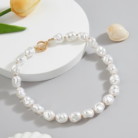 Baroque Pearl Necklaces for Women Vintage Pearl Choker Beaded Chain Necklace Dainty Freshwater Pearl Choker Necklace Trendy Irregular Pearl Necklace Birthday Wedding Jewelry (Style-C)